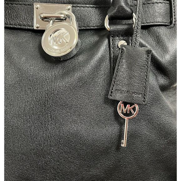 Michael Kors Hamilton Black Satchel Bag with Silver Hardware - Picture 3 of 10